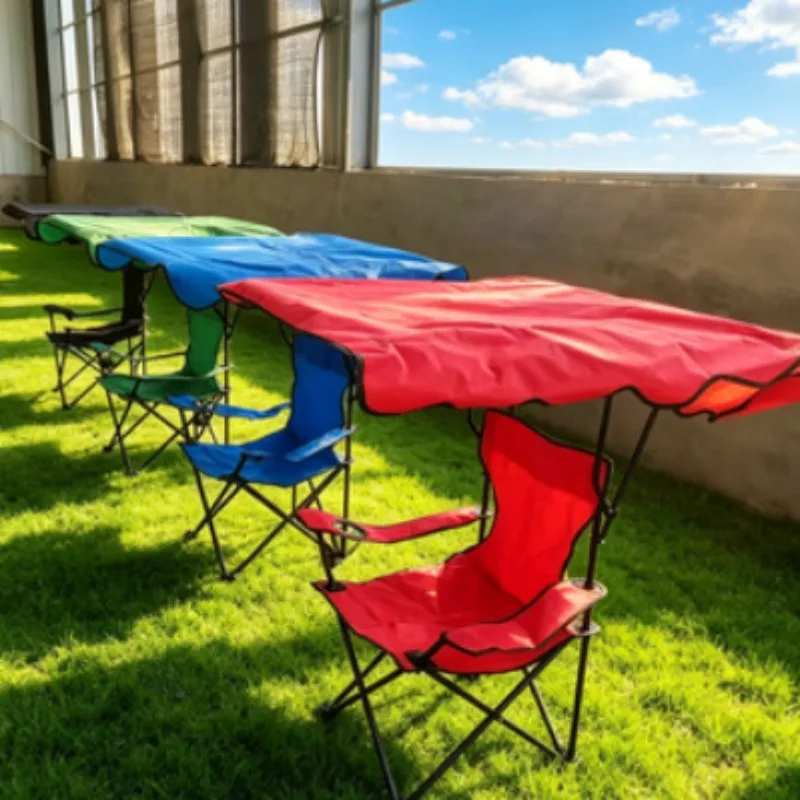 Outdoor Camping Chair With Canopy Portable Folding Sunshade Seat Lightweight Beach Lounger For Fishing Picnic Garden Patio