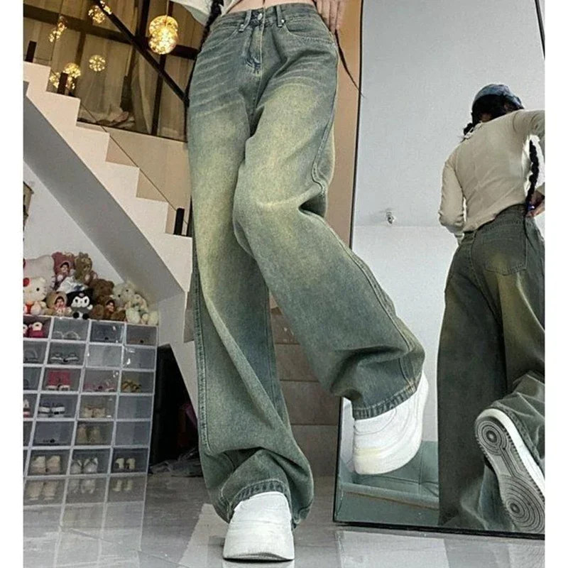 2024 Woman High Waist Elegant Baggy Aesthetic Jeans Lady Vintage Y2k 2000s Wide Leg Pants Girls Harajuku 90s Blue Denim Trousers