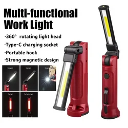 Rechargeable COB Work Light 180° Rotating Foldable Flashlight Outdoor Camping Strong Car Repair Magnetic Suction Lamp With Hook