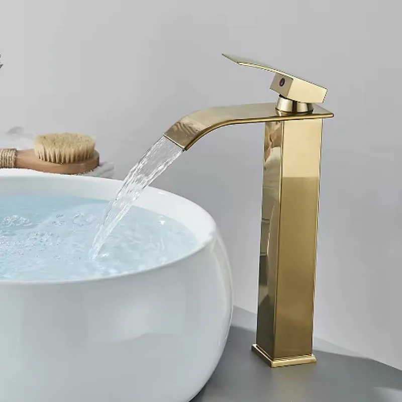 Brushed Golden Basin Faucets Elegant Waterfall Bathroom Sink Faucet Single Lever Hole Deck Mount Mixer Taps - view 2