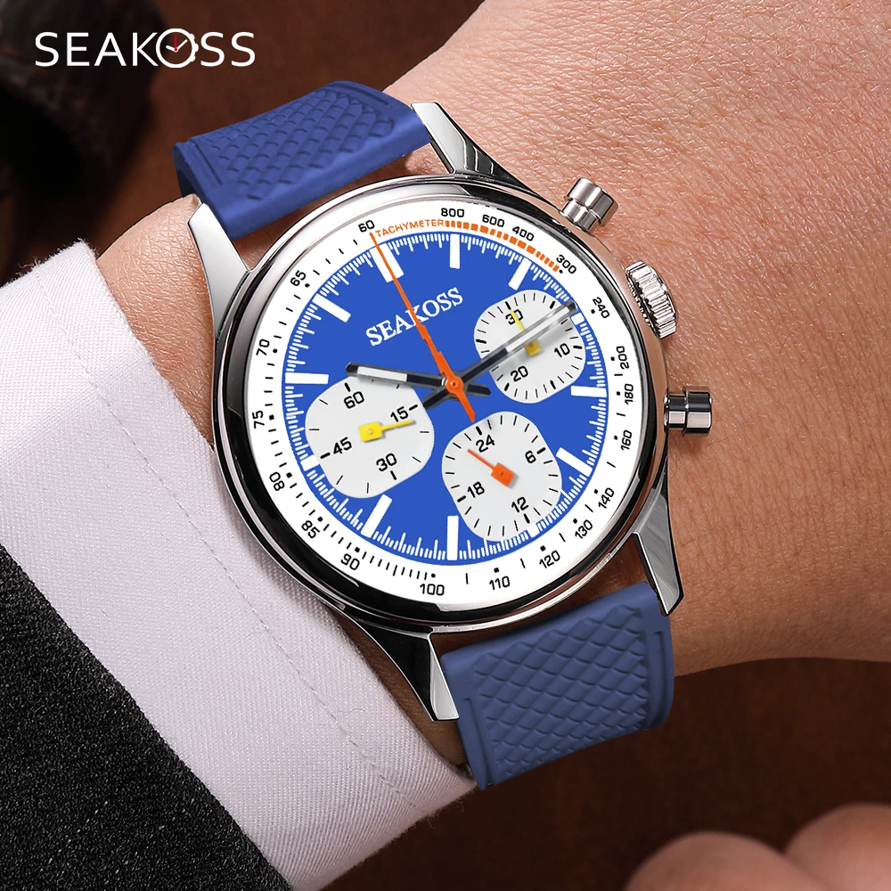 

Механические часы SEAKOSS Three-Eyes 1963 Chronograph 40 мм для мужчин, с механизмом Seagull ST1903, силиконовым ремешком, светящимися элементами и сапфировым стеклом, пилотские наручные часы