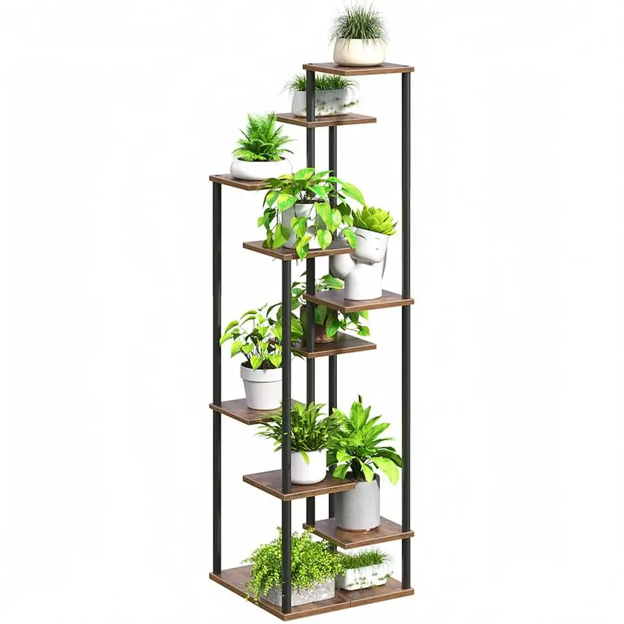 

10 Tier Plant Stand Indoor, Tiered Corner Plant Shelf Flower Stand for Living Room, Balcony, Patio, Garden, Rustic Brown and Bl