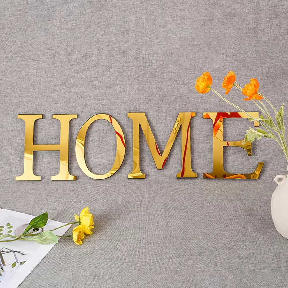 Gold/Silver 20cm 3D Mirror Letters Wall Stickers For Logo Name Alphabet Wedding Letters English Spell Sentence Wall Home Decor