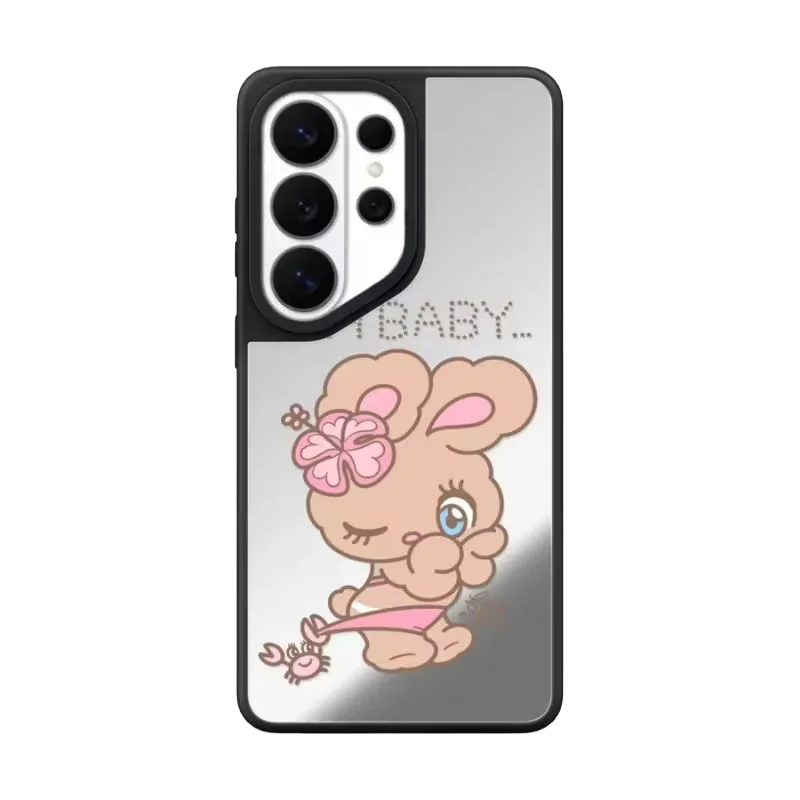 Cartoon Brown Rabbit Mirror / Acrylic Magnetic Case: Compatible with Samsung Galaxy S23 U S24U S25 S26 Ultra S25+ S26 Plus Shell