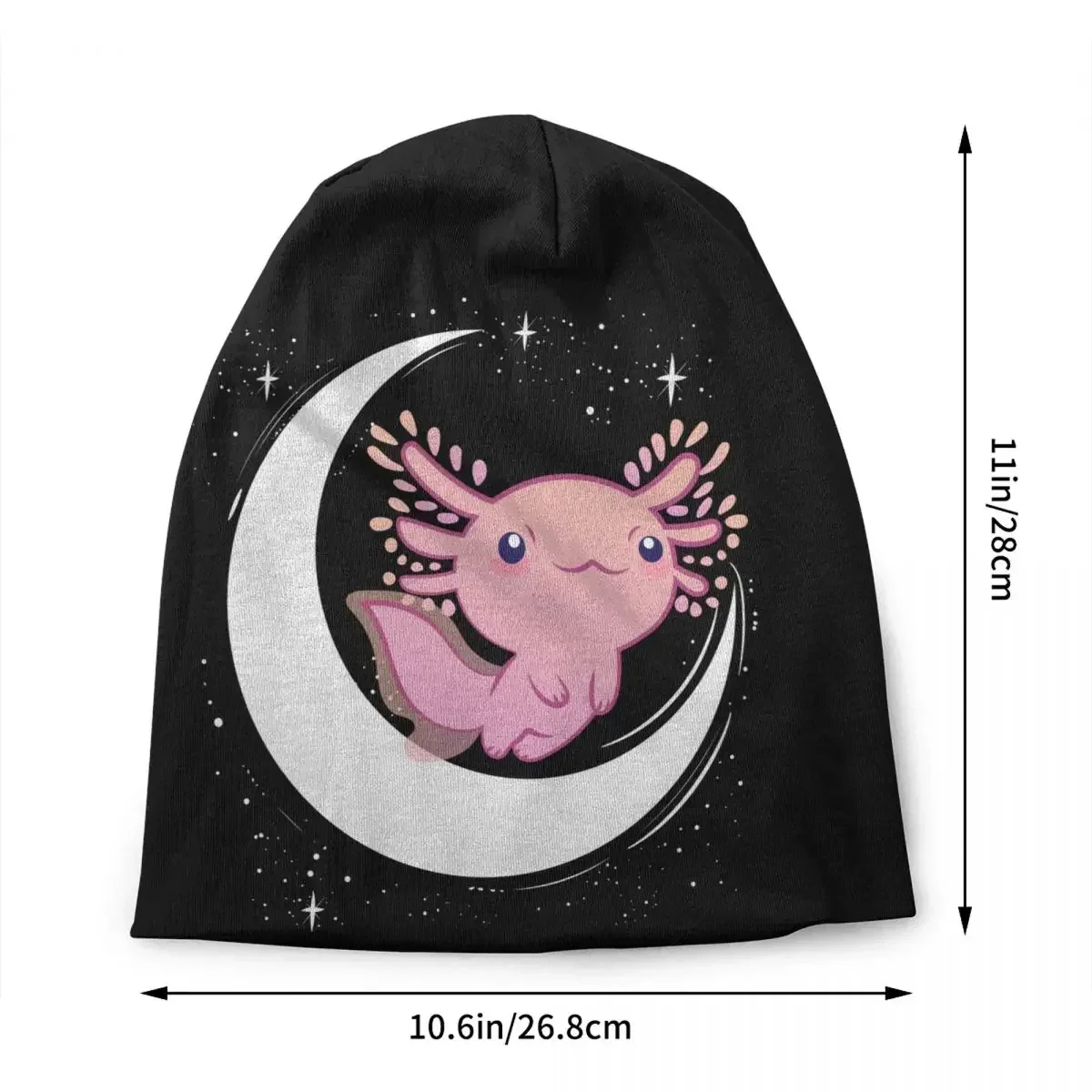 Cute Axolotl On The Moon Skullies Beanies Caps For Men Unisex Trend Winter Warm Knitting Hat Adult Salamander Animal Bonnet Hats