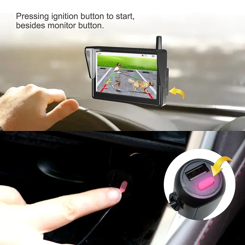 Parking Sensor System Reversing Radar 2 Channel Front Back Reverse HD Camera 5 Inch Solar 2.4GHz Digital Wireless Monitor