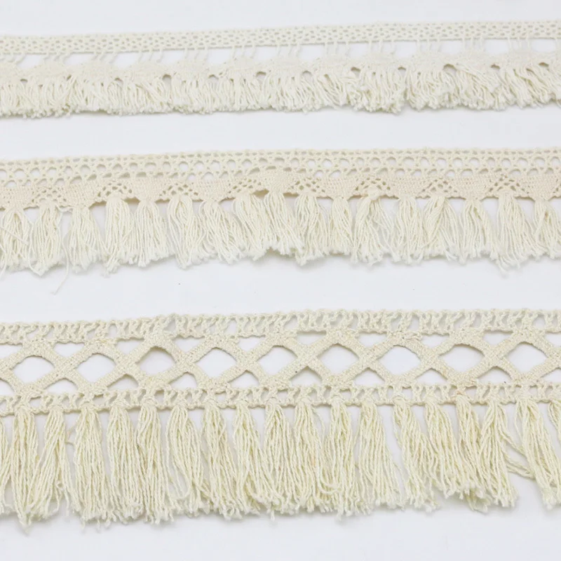 (3 Meters/bag) Tassel Lace Cotton Fabric Beige Ribbon Hollow Cut Bohemian Style Clothing DIY Sewing Handmade Materials Versatile