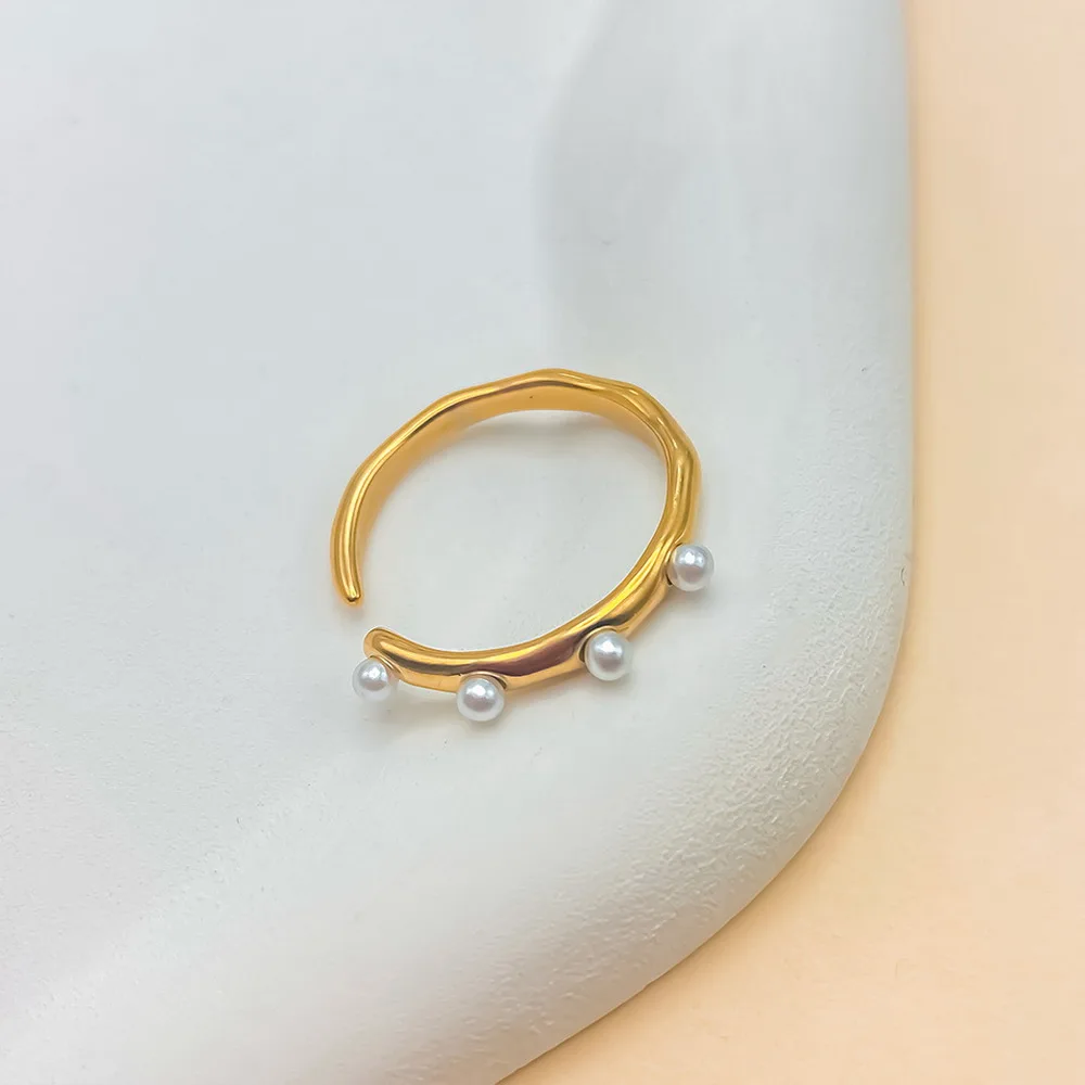 Französisches Vintage-Perlenring-Set für Damen, 14K vergoldeter Barock-Perlenring, gedrehte, klobige Statement-Fingerringe, Schmuckgeschenk – Detail 13