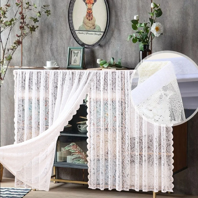 1pcs Self-Adhesive Lace Cabinet Curtain Dustproof Sheer Curtain for Open Wardrobe Bookcase Shoe Cabinet Storage Rack Decoration
