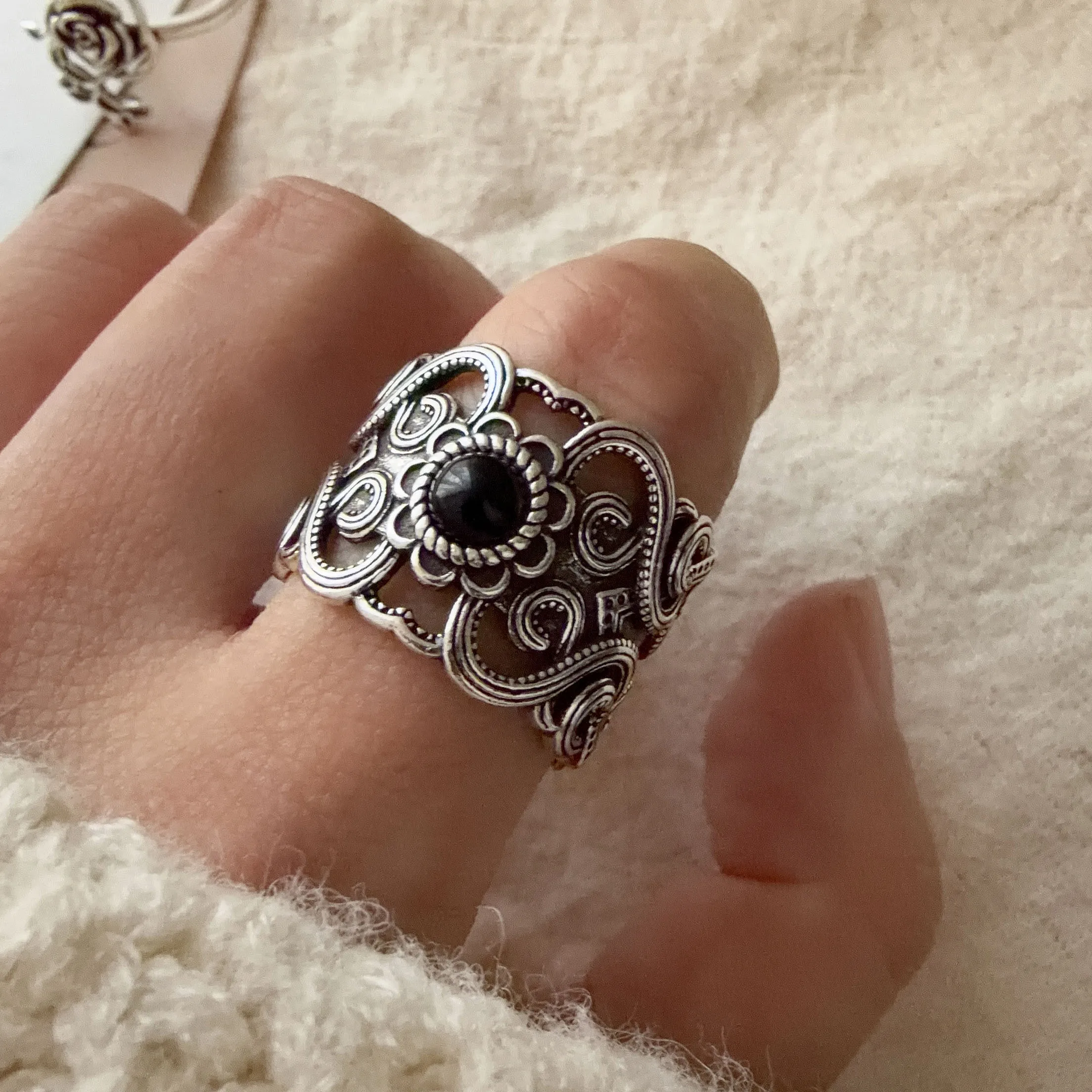 Women's 925 Sterling Silver Geometric Flower Ring
