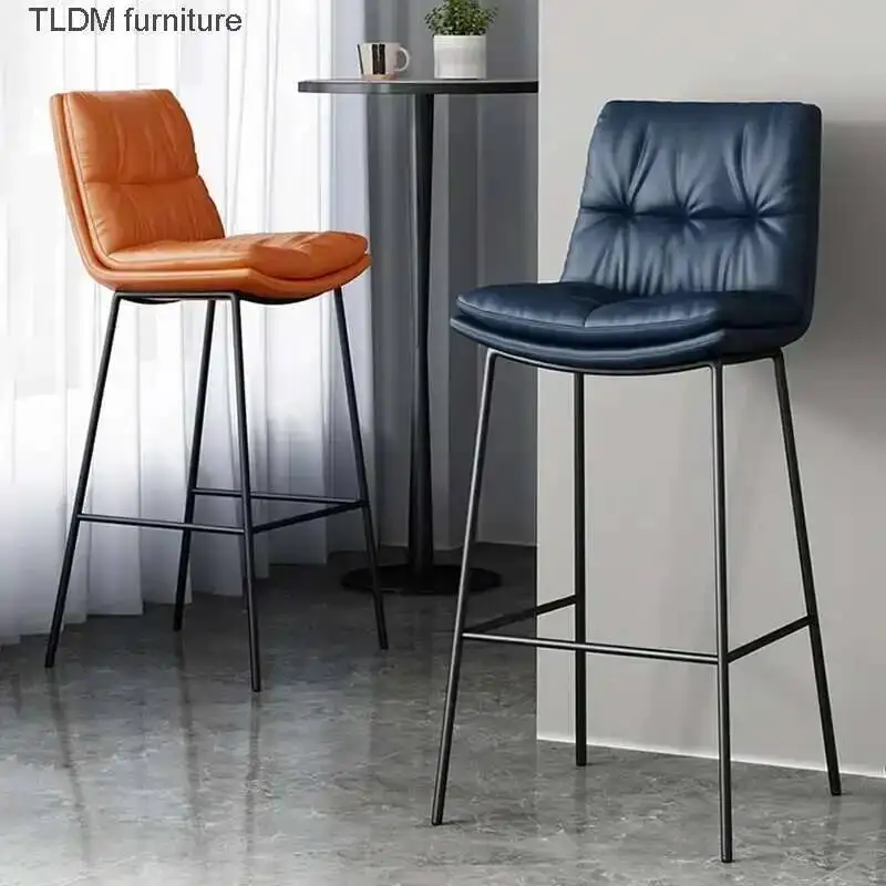 

Дизайнерские барные стулья для гостиной, мягкие эргономичные кухонные островные стулья, синий железный шезлонг, роскошные современные стулья для столовой