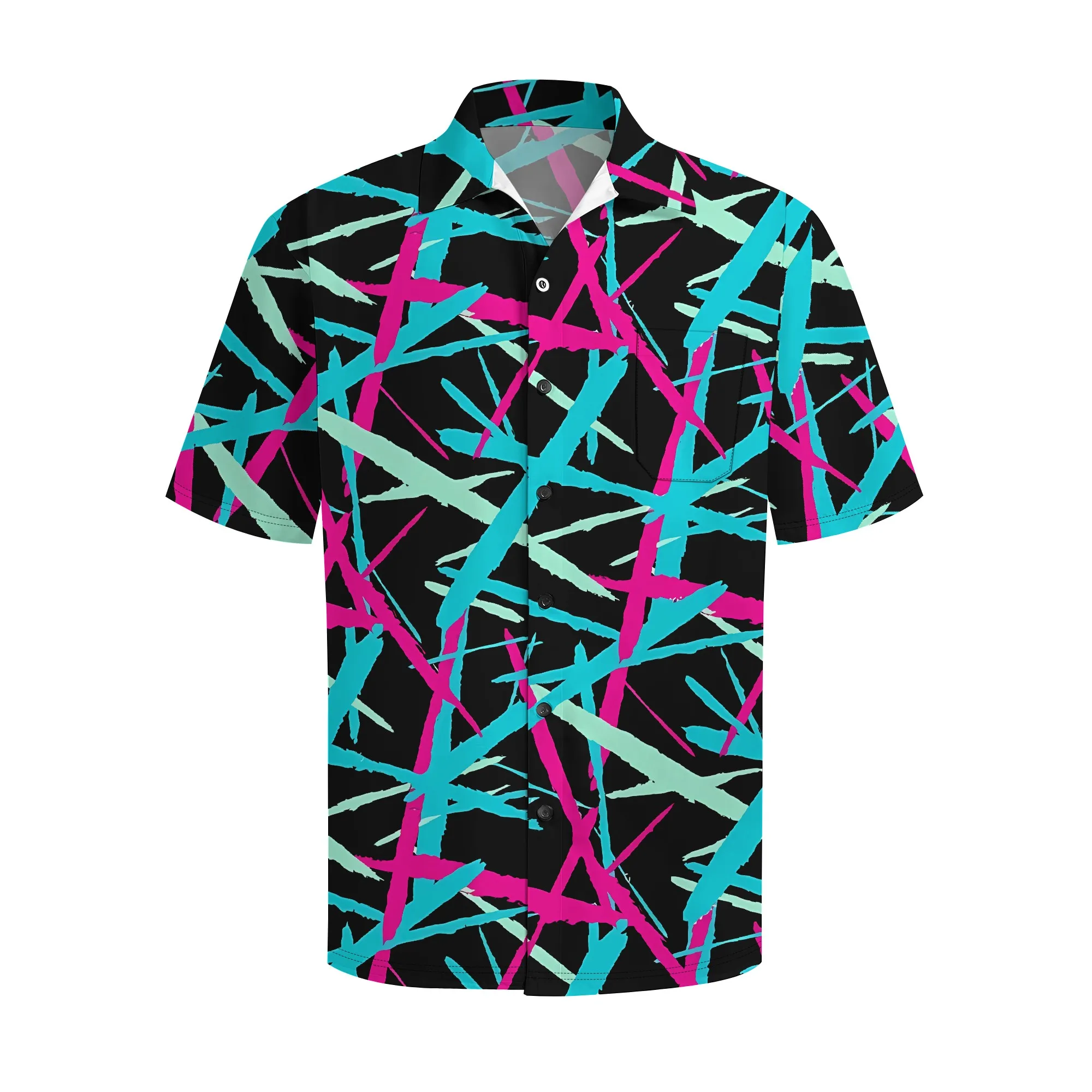 YEAE Camicia con stampa incrociata al neon per uomo Top estivo casual a maniche corte