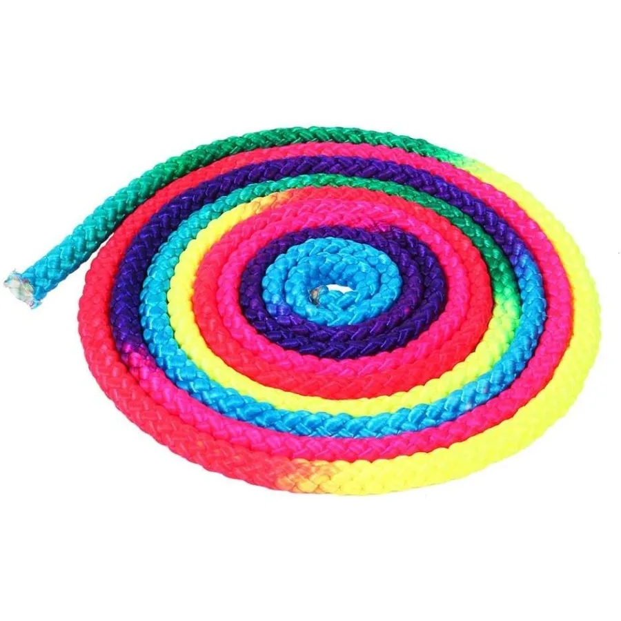 Cuerda de Gimnasia Rítmica - Cuerda de Saltos de 2.8m/110in con Diseño Arcoíris para Entrenamiento de Artes Rítmicas