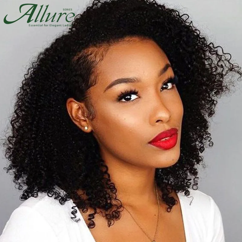 Kinky Curly Human Hair Wigs For Black Women 150% Density Remy Brazilian Full Machine Kinky Curl Wigs Cheap Curly Bob Wigs Allure