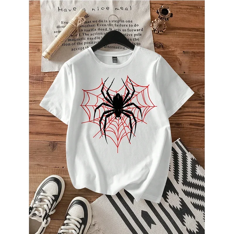 2026 Vintage Spider Web Animal Graphic T-Shirt Kids Adults Crew Neck Short Sleeve Tee Gothic Street Casual Tops