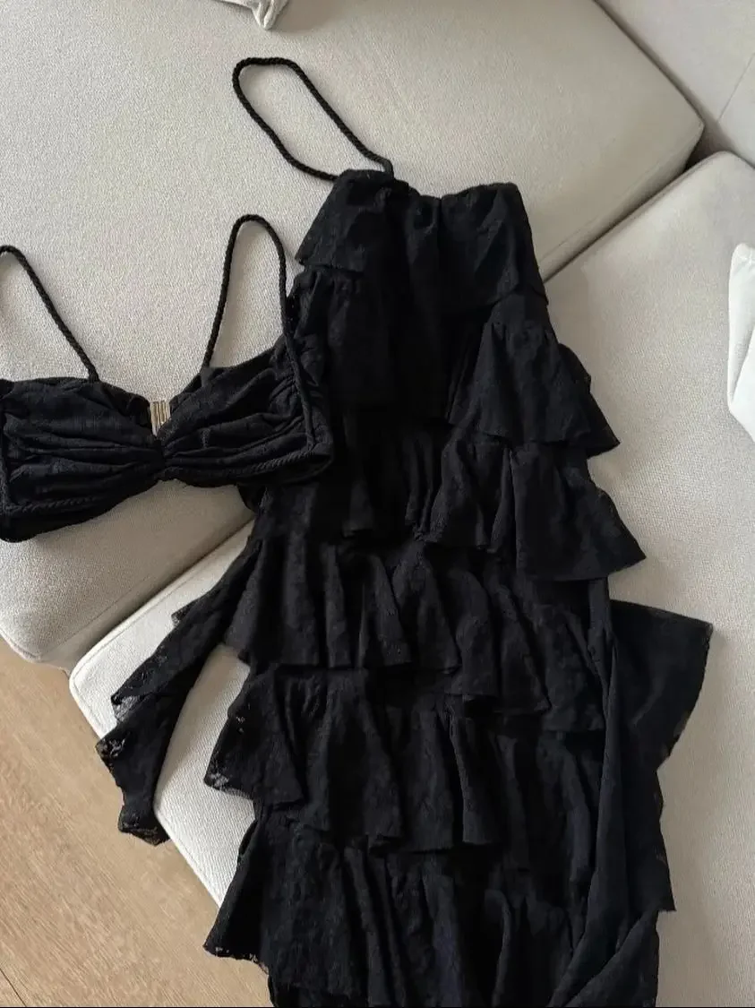 Lace Bikini Swimsuit with Skirt Bandage Swimwear Women Brazilian Bikini 2 Pcs Bathing Suit A Line Skirt Summer Female