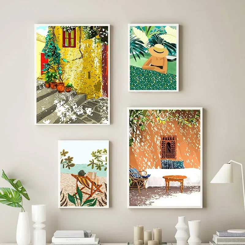 Multi-size 1PC frameless high-definition decorative paintings,Fashion Girl Tropical Plant Lemon Flower Illustration Wall Art Can