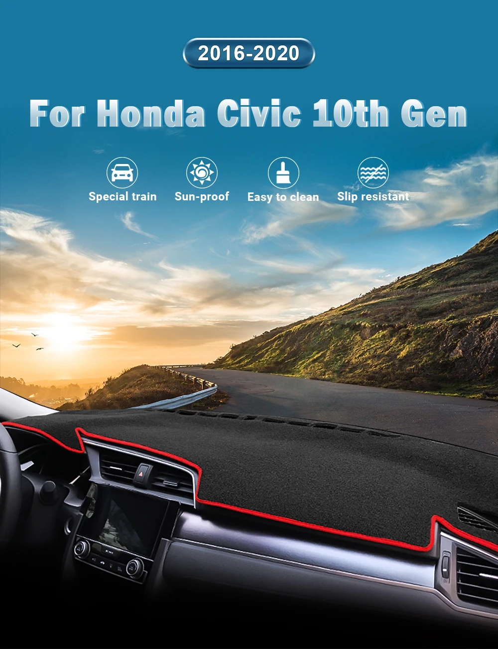 Für Honda Civic 10th Gen 2016 2017 2018 2019 2020 Auto Dashboard Abdeckung Sonnenschutz Matten Vermeiden Licht Pads Anti-UV Teppich Zubehör – Detail 1