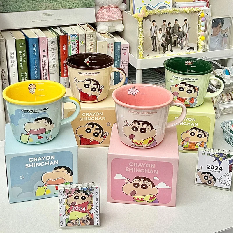 300ml New  Bandai Water Cup Anime Creative Crayon Shin Chan Cute Cartoon Couple Water Cup Home Breakfast Ceramic Coffee Cup Gift