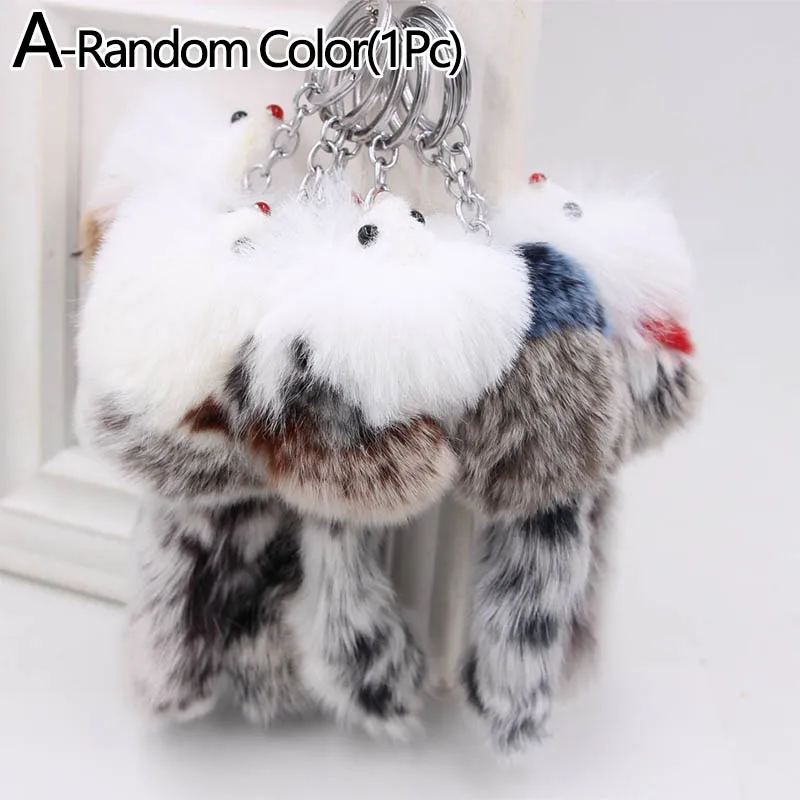 Simulation Fox Fur Pompon Keychain Fluffy Plush Animal Cute Cartoon Mouse Keyrings Car Hanging Pendant Women Bag Hanger Gifts