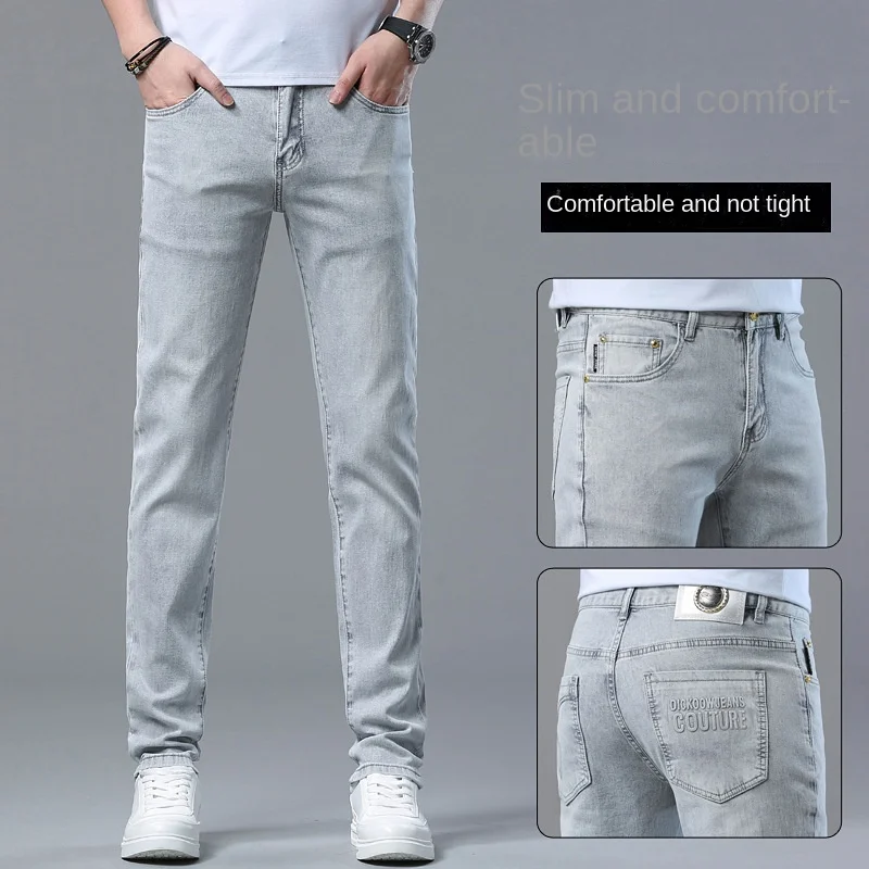 

Summer Thin Jeans Men's Breathable Stretch Slim-Fitting Small Straight Three-Dimensional Pressure Printing Casual Trend Trousers
