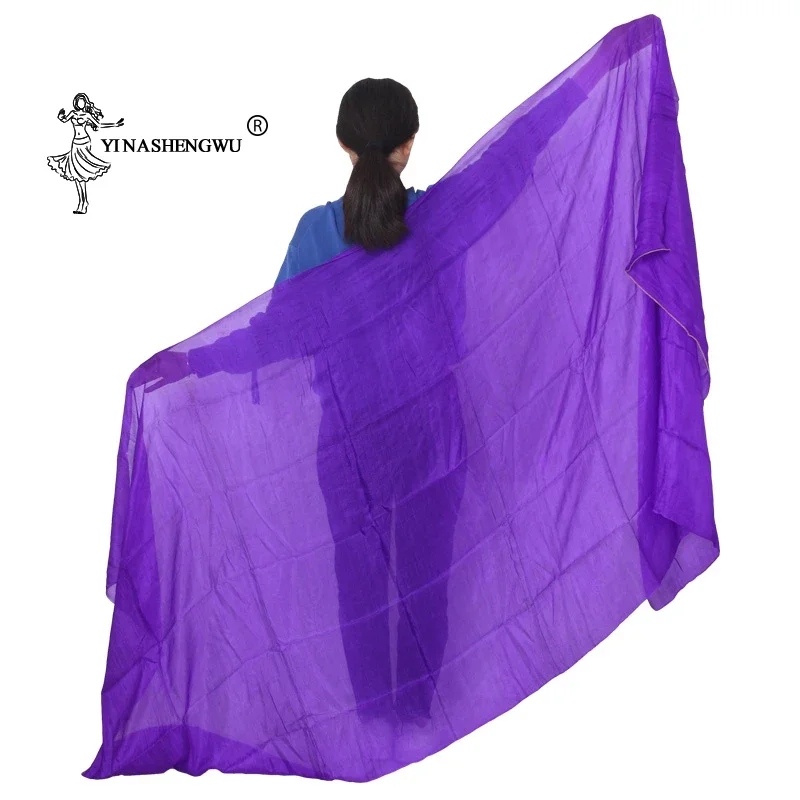 Nouveau Voiles de danse du ventre en soie Pure, écharpe de danse du ventre, voiles en soie pour pratique du spectacle sur scène, couleur violet pur