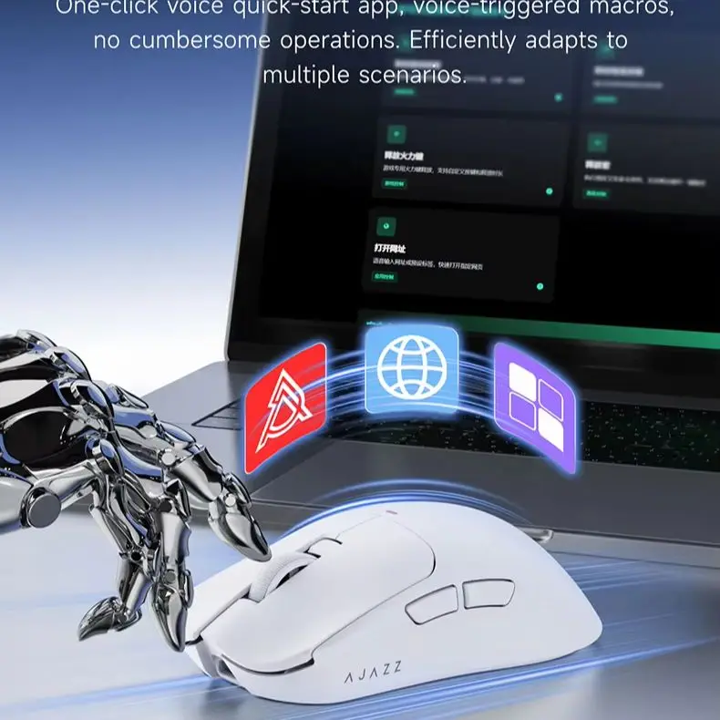 Ajazz AJ200 NL AI MC AI  Mouse / Voice Assistant for activating combos / Super 2.4G wireless connection with a maximum range of 40 meters / Web-based driver settings / Features AI-powered global game analysis / International server AFK mode / Lightw