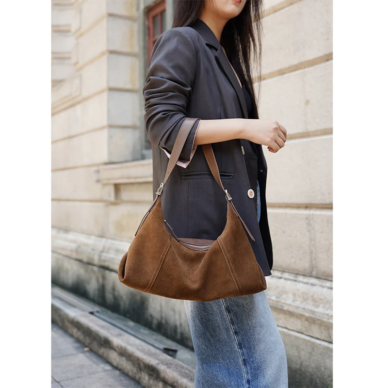 

2025 Early Fall Suede Leather Underarm Dumpling Bag Unique Vintage Shoulder Crossbody Bag Women Casual Versatile Hobo Handbag