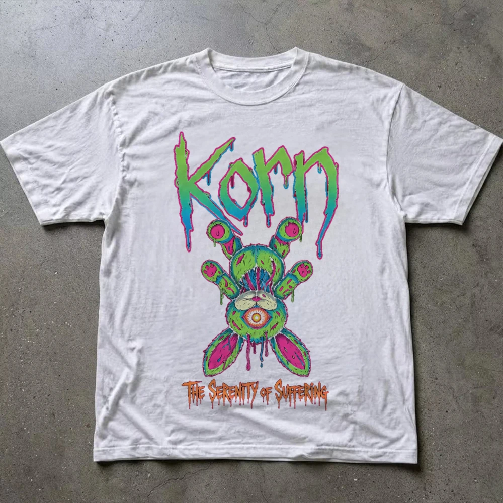 Korn Follow The Leader Cotton Printed T-Shirt Double-Sided Metal Band Tee Men's and Women's Oversize Couple Tee Harajuku Tops