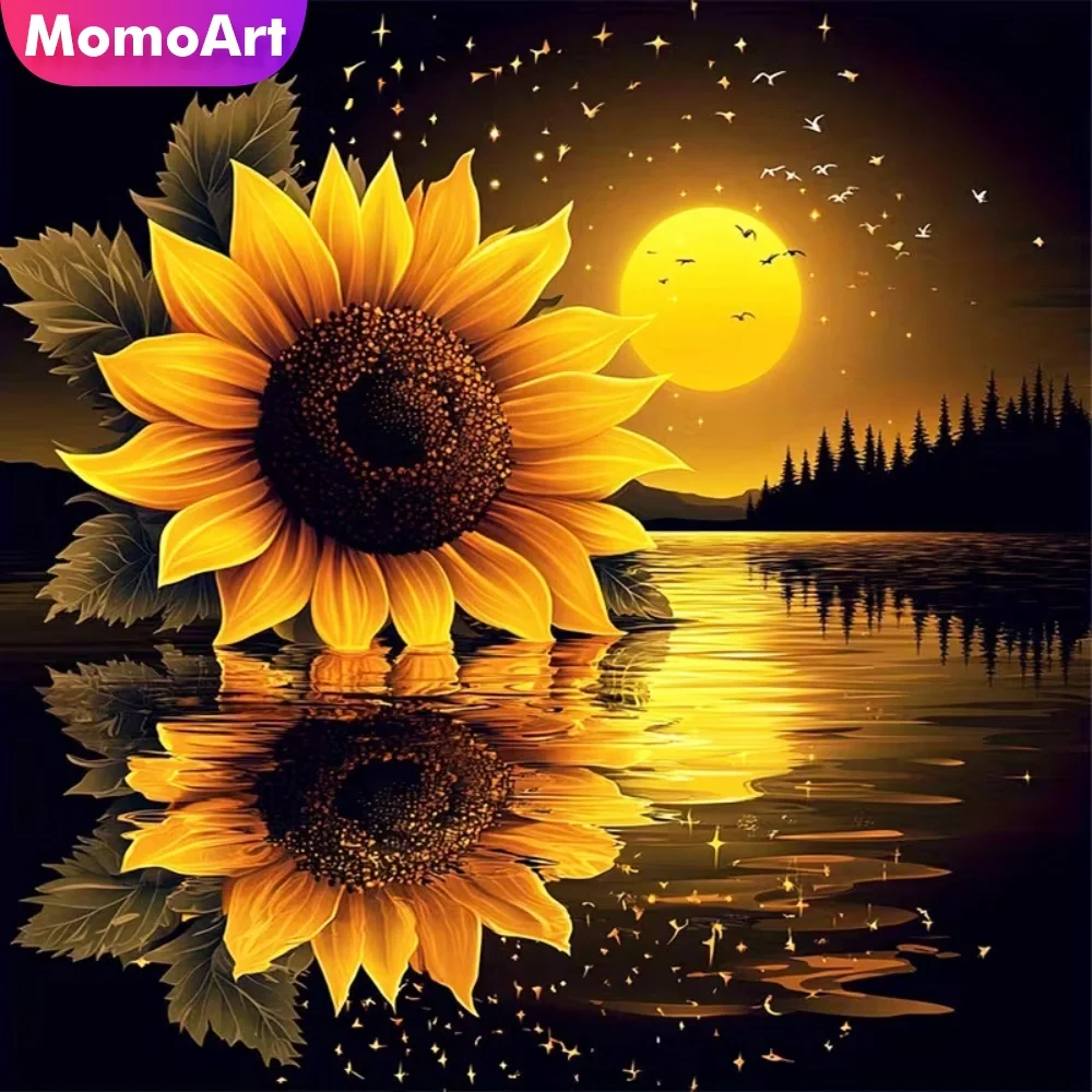 Momoart Elmas Mozaik Ayçiçeği Tam Kare Yuvarlak Elmas Boyama Ay DIY Zanaat Seti Çapraz Dikiş Nakış El Yapımı Hobi