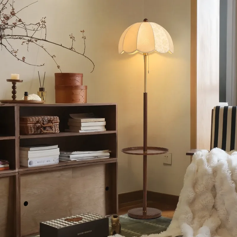 French Mid-Century Modern Floor Lamp with Storage, Suitable for Living Room or Bedroom Bedside Table, Woven Wicker Ambient Light