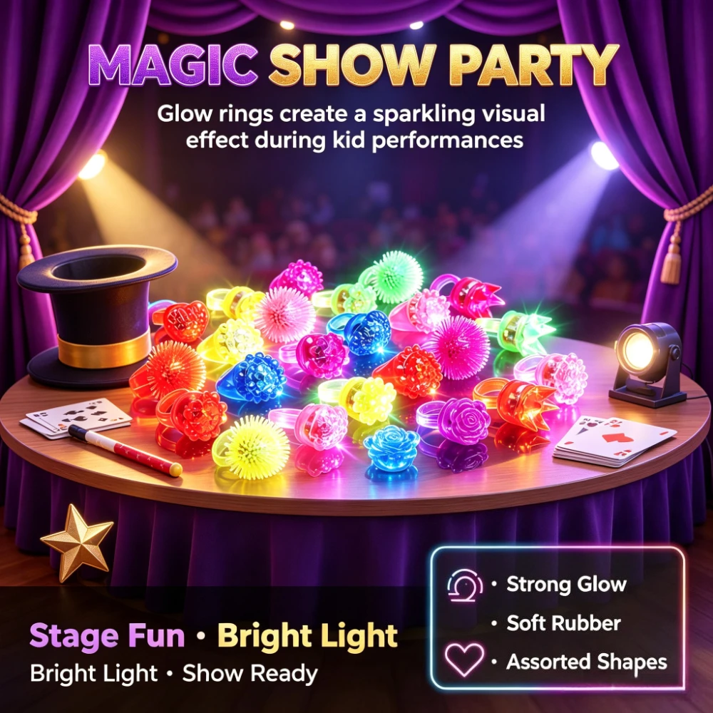 10pcs  Vibrant LED Glow Rings Party Pack | Magic Show Stage Props & Multi-Color Luminous Finger Lights — Soft Rubber Comfortable Fit, Festival Celebration & Event Atmosphere Favors