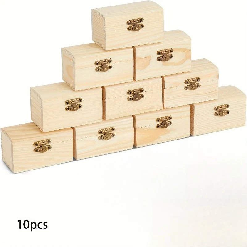 10 stks Mini Houten Sieraden Dozen Veilige Sluiting Deksels DIY Ambachten Houten Verpakking Tekening Ornamenten Desktop Decoratie Geschenkdozen