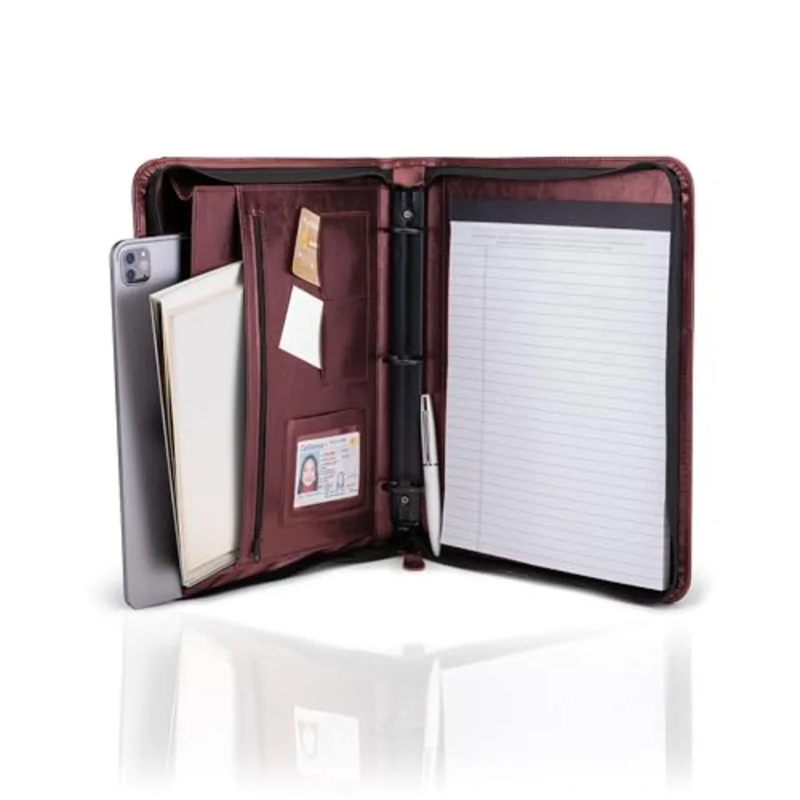 Carpeta Portafolio de 3 Anillos con Cierre, Carpeta de Cuero Sintético de 1.25 Pulgadas para Mujeres y Hombres, Carpeta Profesional para Negocios