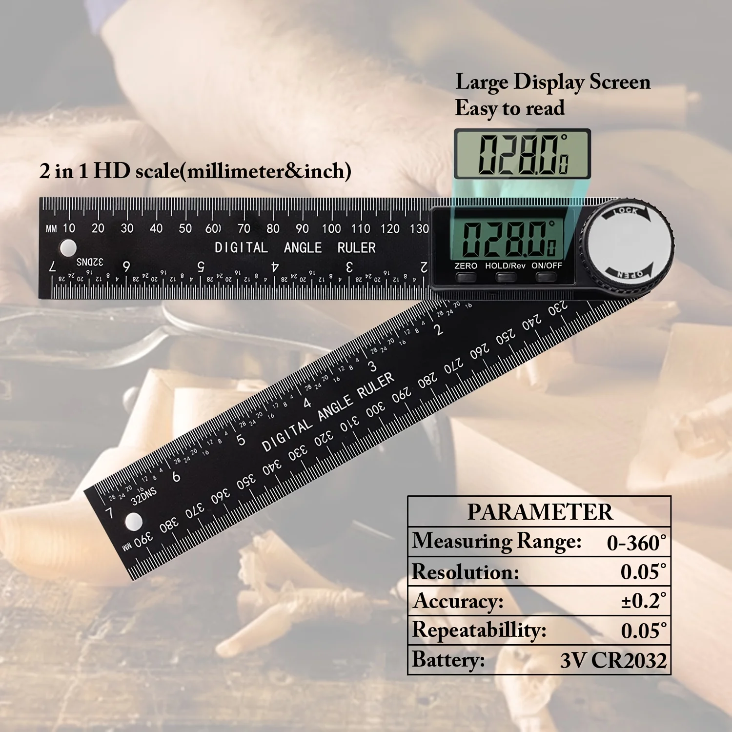Goniometro digitale per cercatore di angoli, righello per cercatore di angoli 2 In 1 con strumento di misurazione dell'angolo da 7 pollici/20cm per la misurazione fai da te della lavorazione del legno