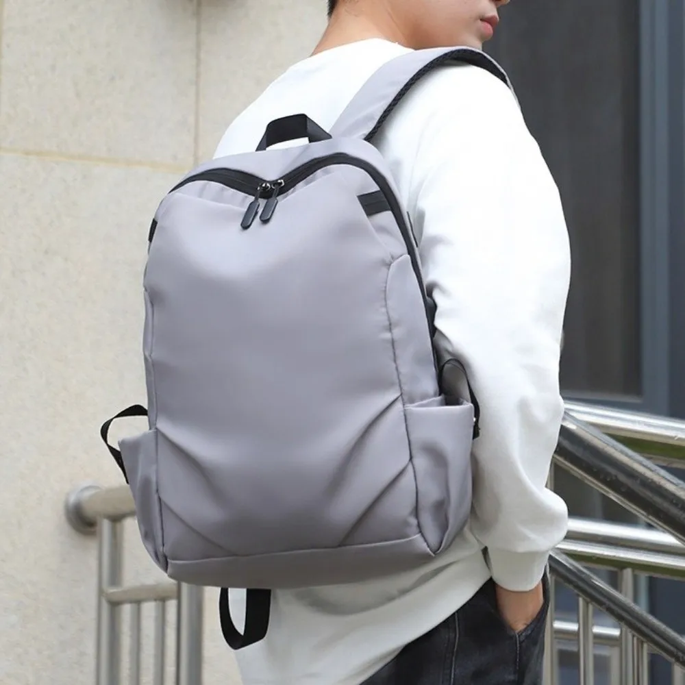 Simple Bag Large-capacity Student School Bag Breathable Fashionable Solid Color Backpack Nylon Multi-pocket Men Backpack Work