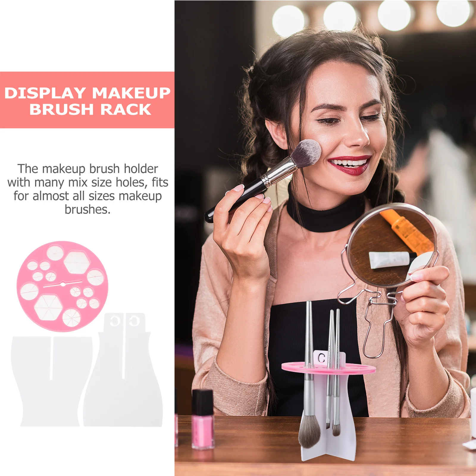 قطعة واحدة من رف تخزين المكياج، حامل فرشاة بسيط لتجفيف وتنظيم الفرش في المنزل أو الصالون، فرشاة إبداعية وردية