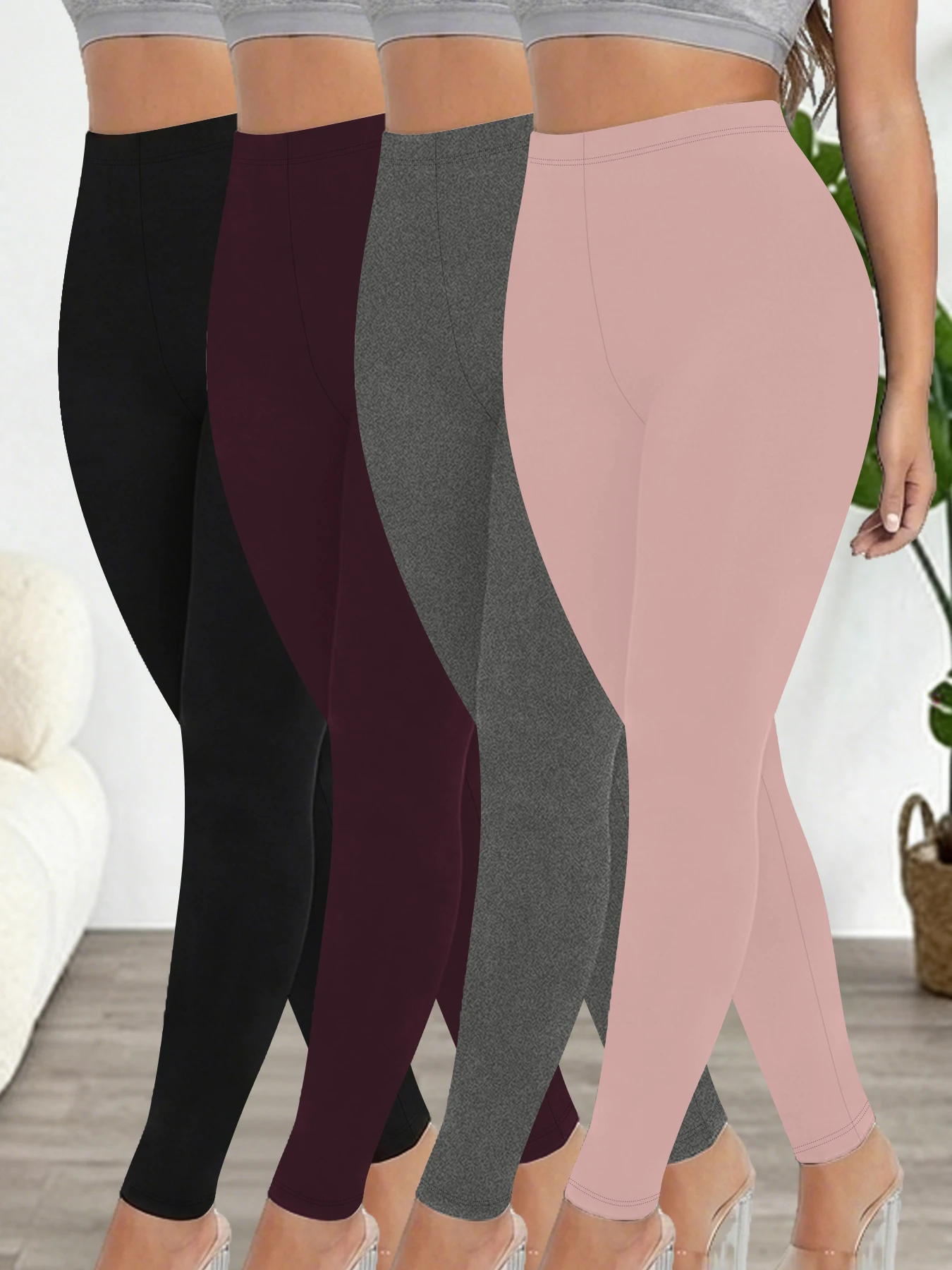 

4 Pack Women's Low Rise Stretchy Leggings - Super Soft High Elastic Tights for Running Workout Training and Daily Life