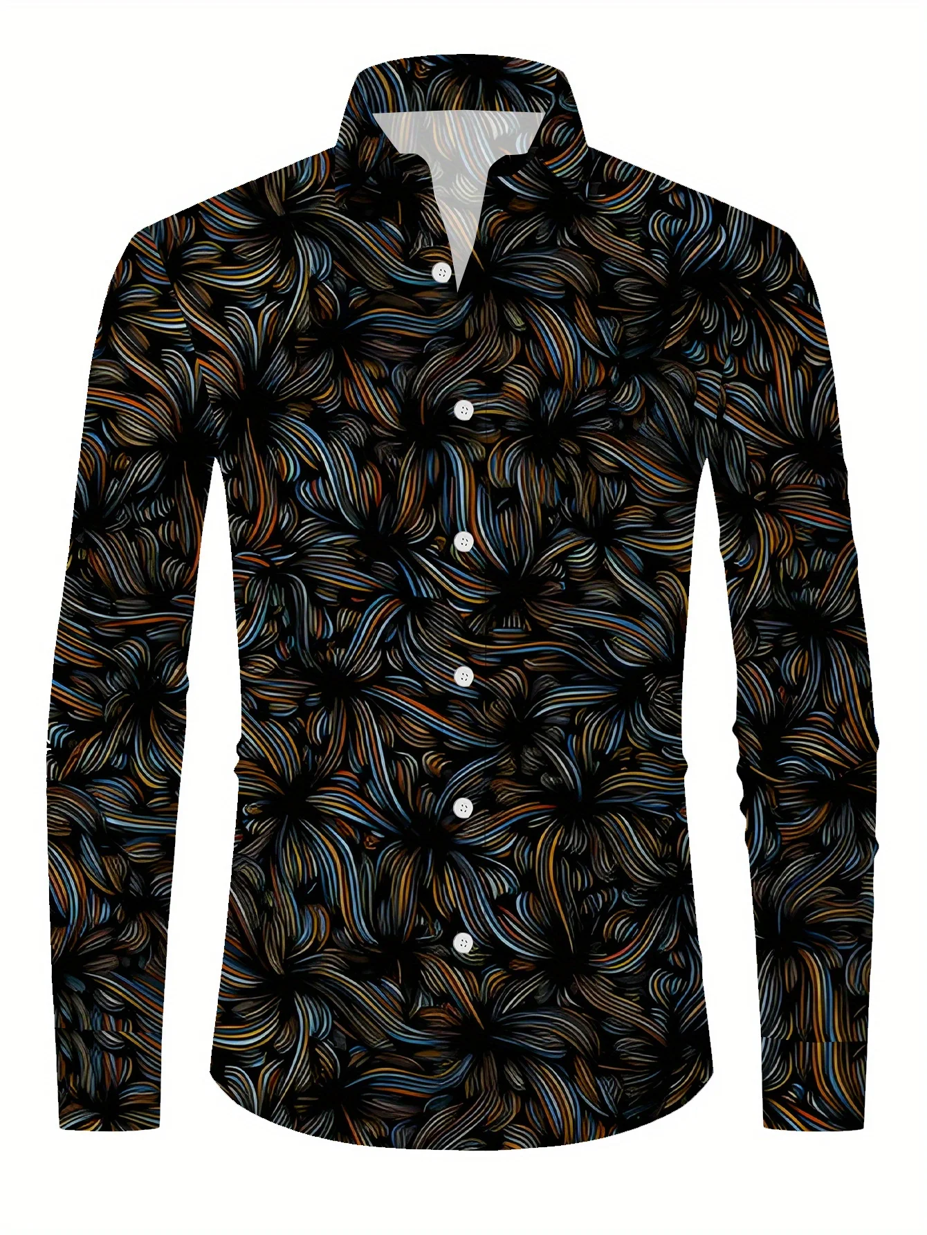 Men's Floral Print Long Sleeve Shirt - Contrast Regular Fit Button-Up, Classic Collar All-Season Versatile Top for Casual