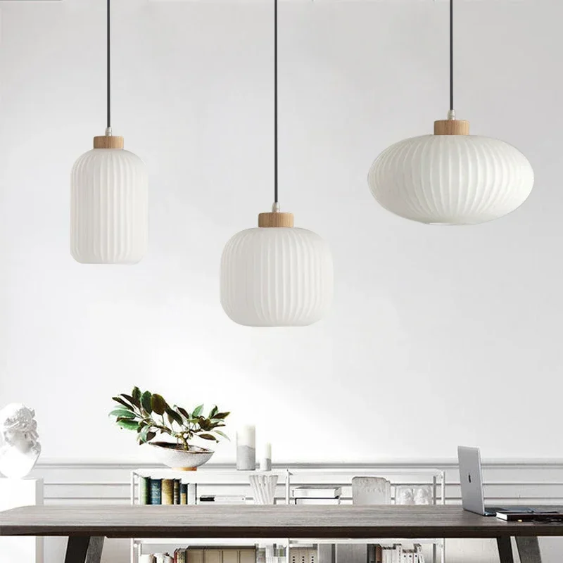 Imagem -02 - Japonês Wabi Sabi Estilo Pendant Light Lâmpada de Vidro Branco para Decoração Cozinha Quarto Sala de Jantar