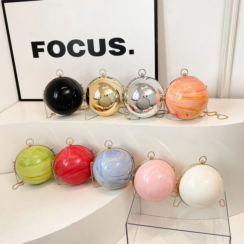 Luxury Round Ball Evening Bag for Women Smooth Bright Surface Clutch Bag Ladies Crossbody Bag Party Chain Handbag Fashion Purse