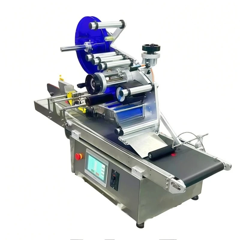 Desktop sticker automatic flat box card paper bag upright bag labeling machine with pager