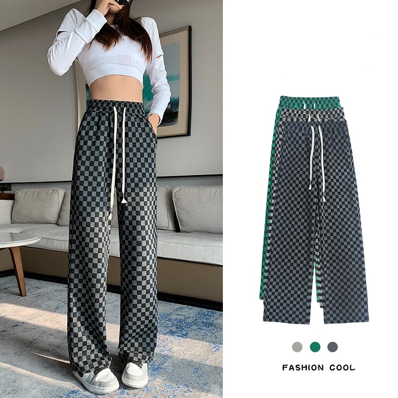 

MRMT 2024 Brand New Checked Wide-Leg Pants Women's High Waist Leisure Mopping Straight Black And White Plaid Pants Women's Pants