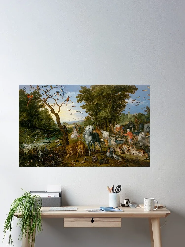 Jan Brueghel the Elder - The Entry of the Animals into Noah's Ark, Art Print Canvas Poster, Living Room Decor, Home Wall Picture