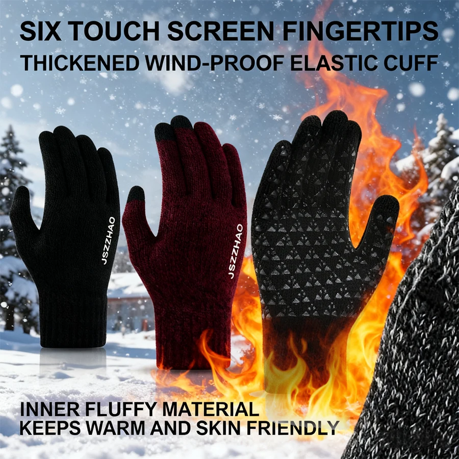 

Winter Gloves for Men Women, Touch Screen Gloves, Upgraded Thicken Anti-Slip Silicone Gel, Thermal Soft Knit Lining