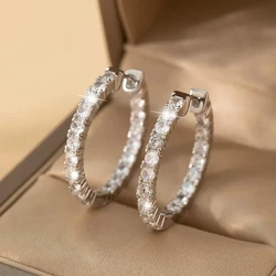 Huitan Simple Luxury Circle Earrings for Women Full with Cubic Zirconia Daily Wear Elegant Female Hoop Earrings Fashion Jewelry