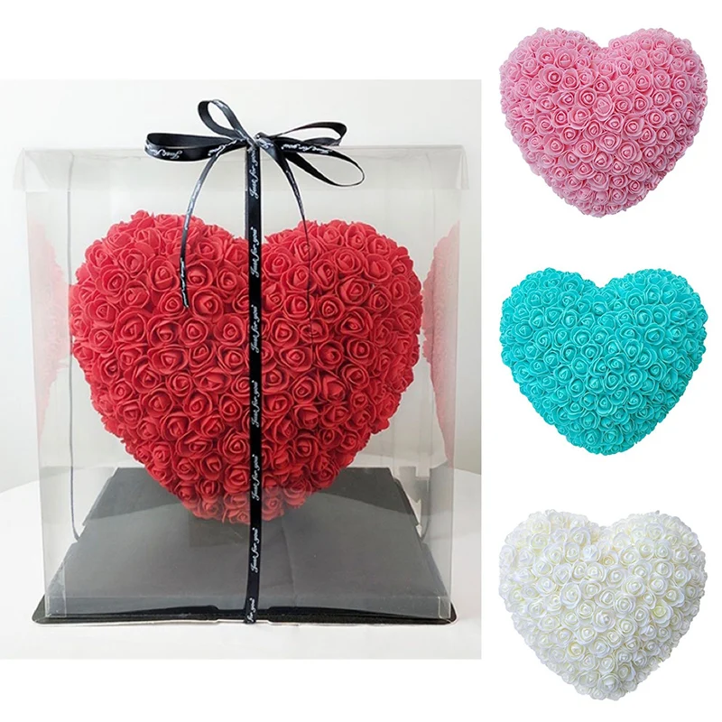 15cm 3D Love Heart Rose Flower Valentine's Day Gift for Girlfriends Completed Red PE Flower Heart Mold Wedding Birthday Gifts