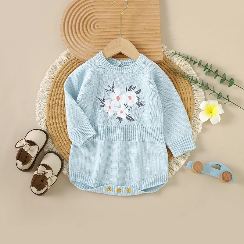 

Autumn Baby Bodysuits Long Sleeve Floral Embroideried Newborn Infant Girl Onesie One Piece Toddler Winter Jumpsuit Clothes 0-18m