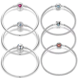 Original 17-20CM Bracelet S925 Silver Heart-Shaped Cute Claw Star Moon Bracelets Fit DIY Charms Birthday Jewelry Gifts For Women