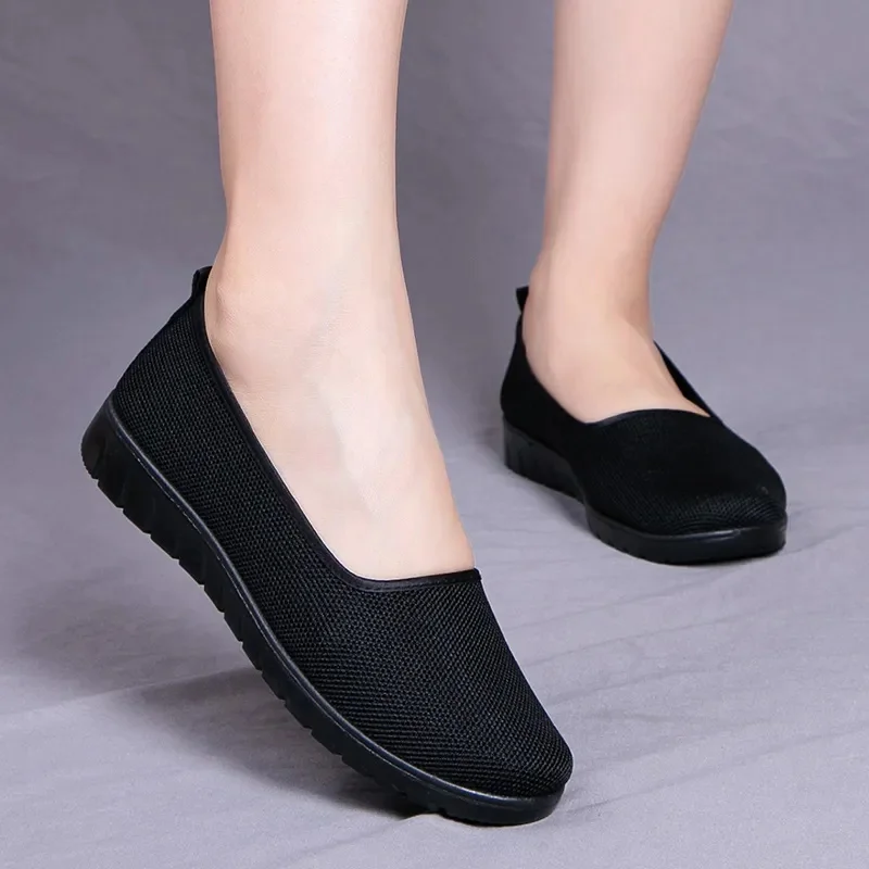 Mulheres clássico leve primavera verão anti skid sapatos planos senhora casual malha respirável conforto escritório hotel mocassins ab203
